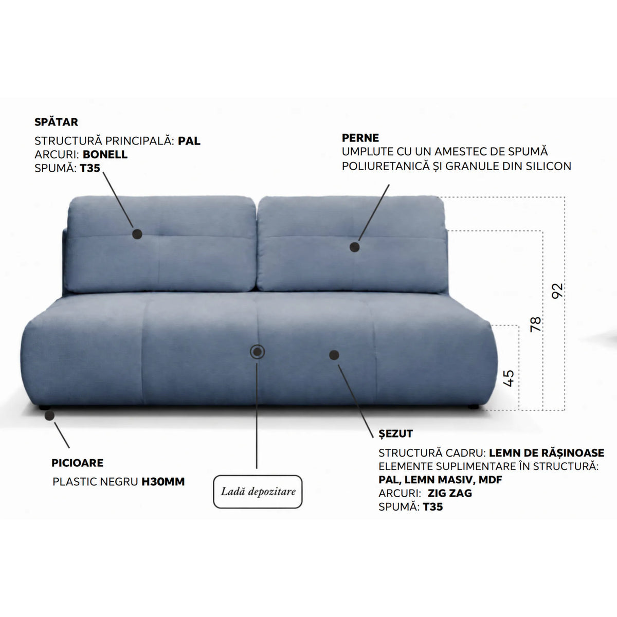 Canapea extensibila STRADA, stofa maro - Vinci 38, cu lada depozitare, 208x104x92 cm