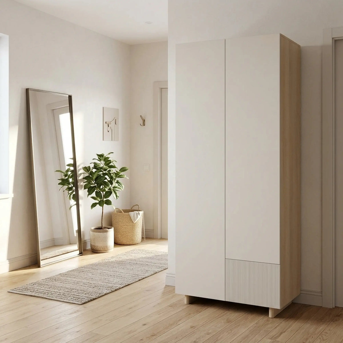 Dulap CALM, stejar/bej, PAL/MDF, cu 2 uși, 90x58x208 cm