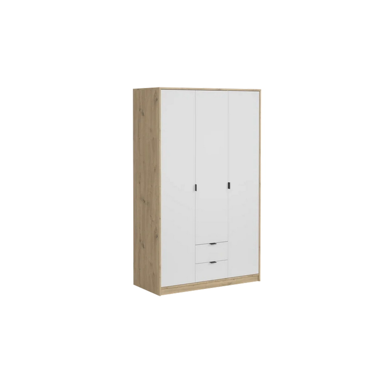 Dulap cu 3 usi si 2 sertare NEPON, stejar artisan/alb, PAL laminat, 118x54x197 cm