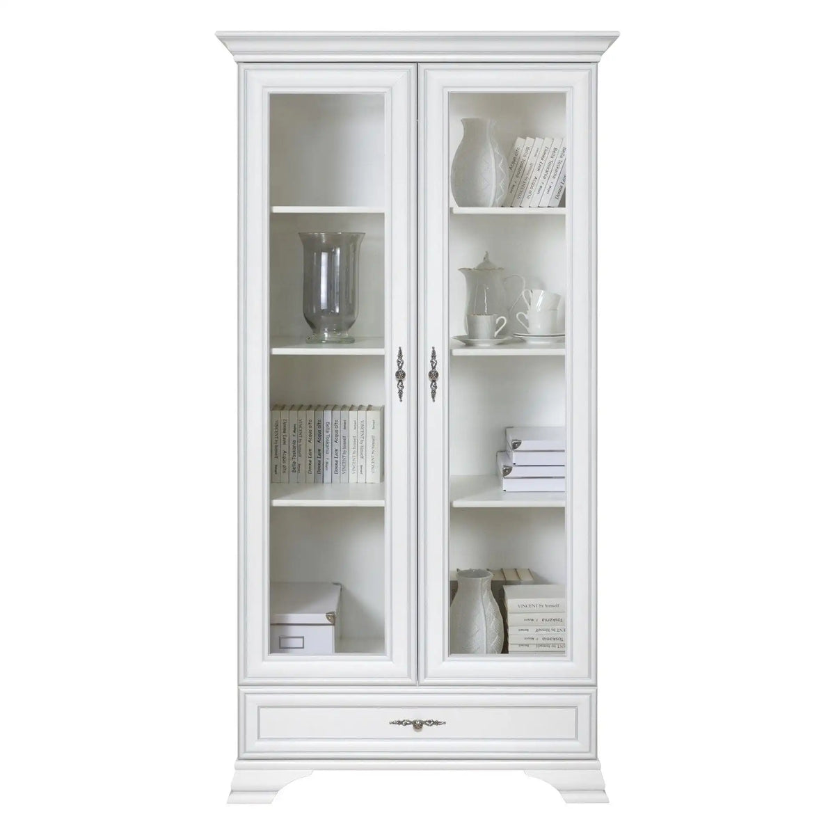 Dulap cu usi sticla IDENTO, alb, PAL/sticla, 100x44x198 cm