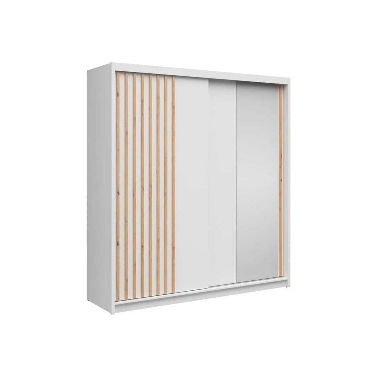 Dulap glisant AURA cu lamele, alb, PAL, cu 2 uși și oglindă, 203x60x219 cm