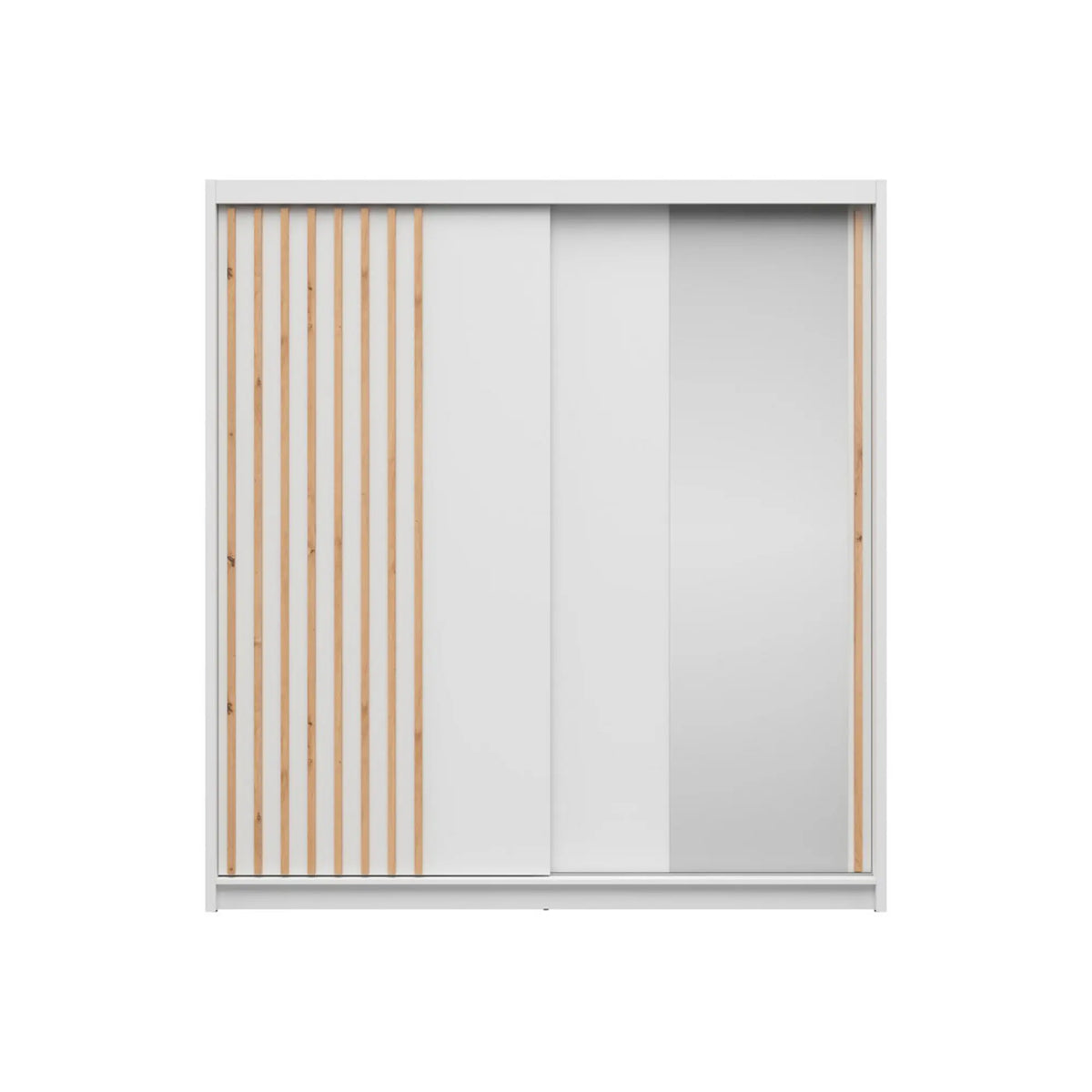 Dulap glisant AURA 200, 2 usi, oglinda, lamele, alb, PAL, 203x60x219 cm
