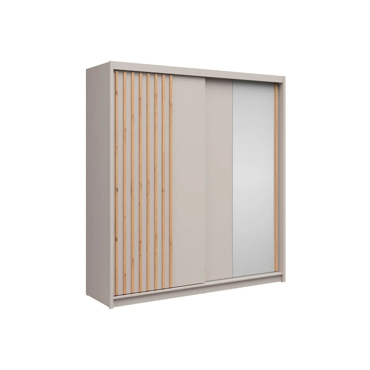 Dulap glisant AURA cu lamele, cașmir, PAL, cu 2 uși și oglindă, 203x60x219 cm