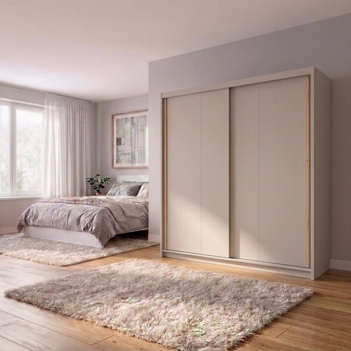 Dulap glisant AURA cu container, cașmir, PAL, cu 2 uși, 203x60x219 cm
