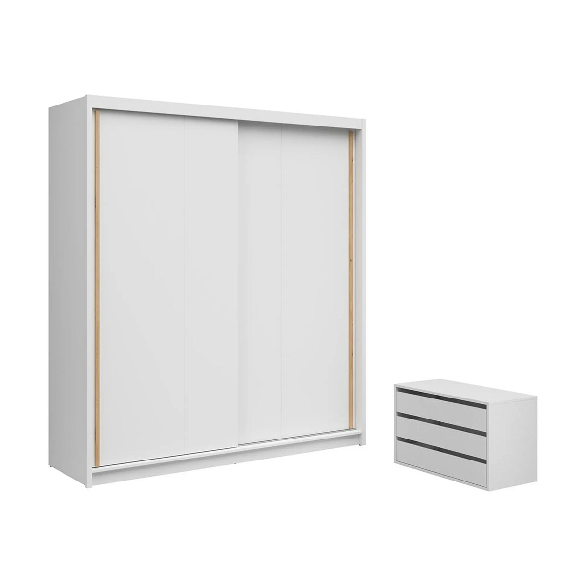 Dulap glisant AURA cu container, alb, PAL, cu 2 uși, 203x60x219 cm