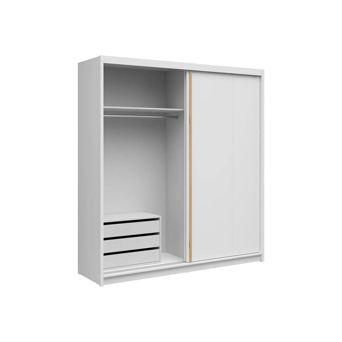Dulap glisant AURA cu container, alb, PAL, cu 2 uși, 203x60x219 cm