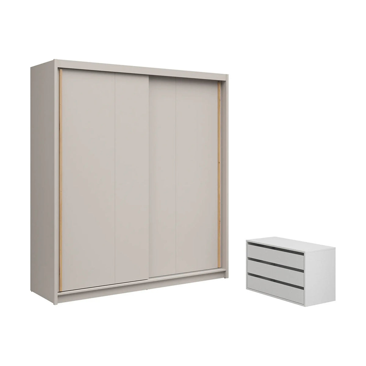Dulap glisant AURA cu container, cașmir, PAL, cu 2 uși, 203x60x219 cm