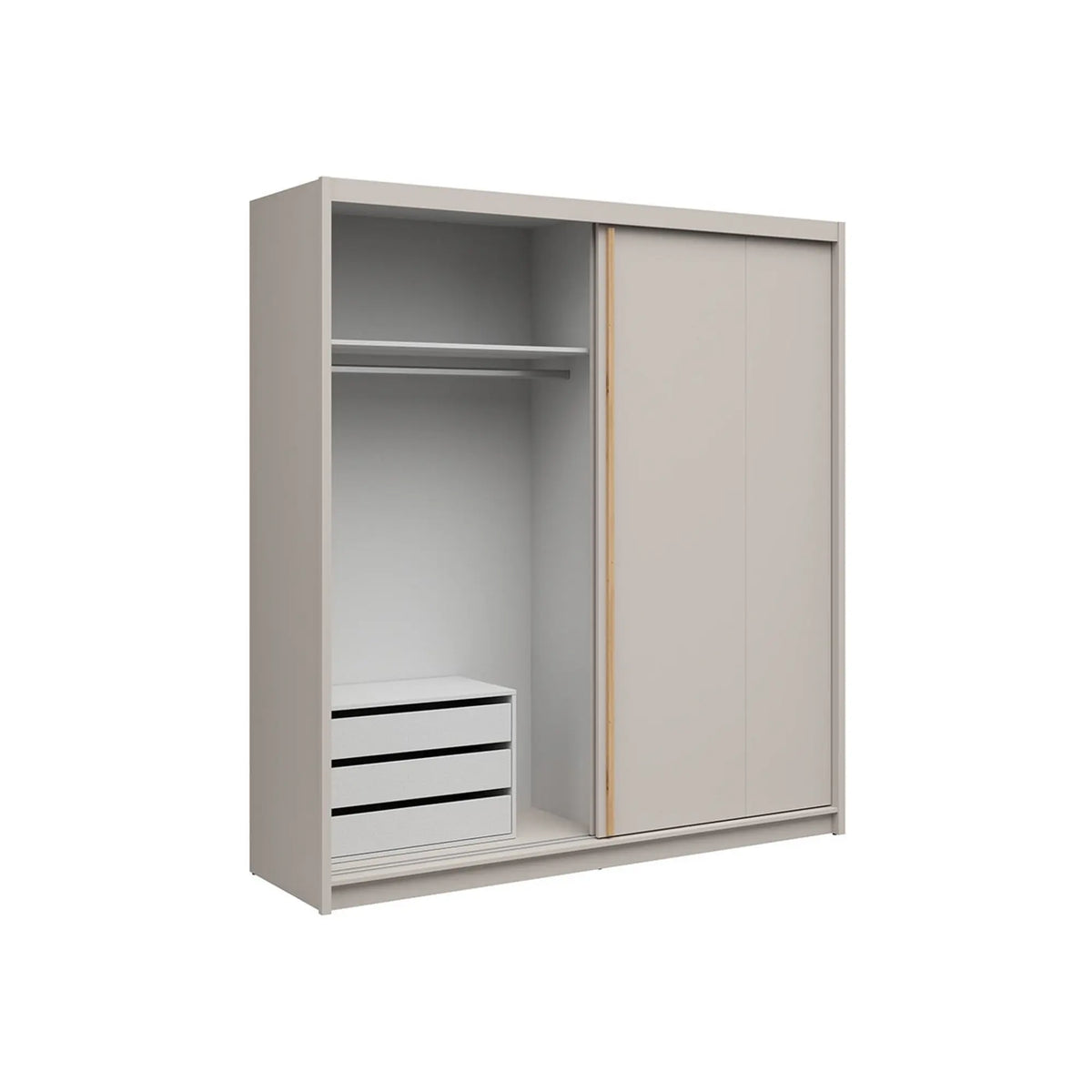 Dulap glisant AURA cu container, cașmir, PAL, cu 2 uși, 203x60x219 cm
