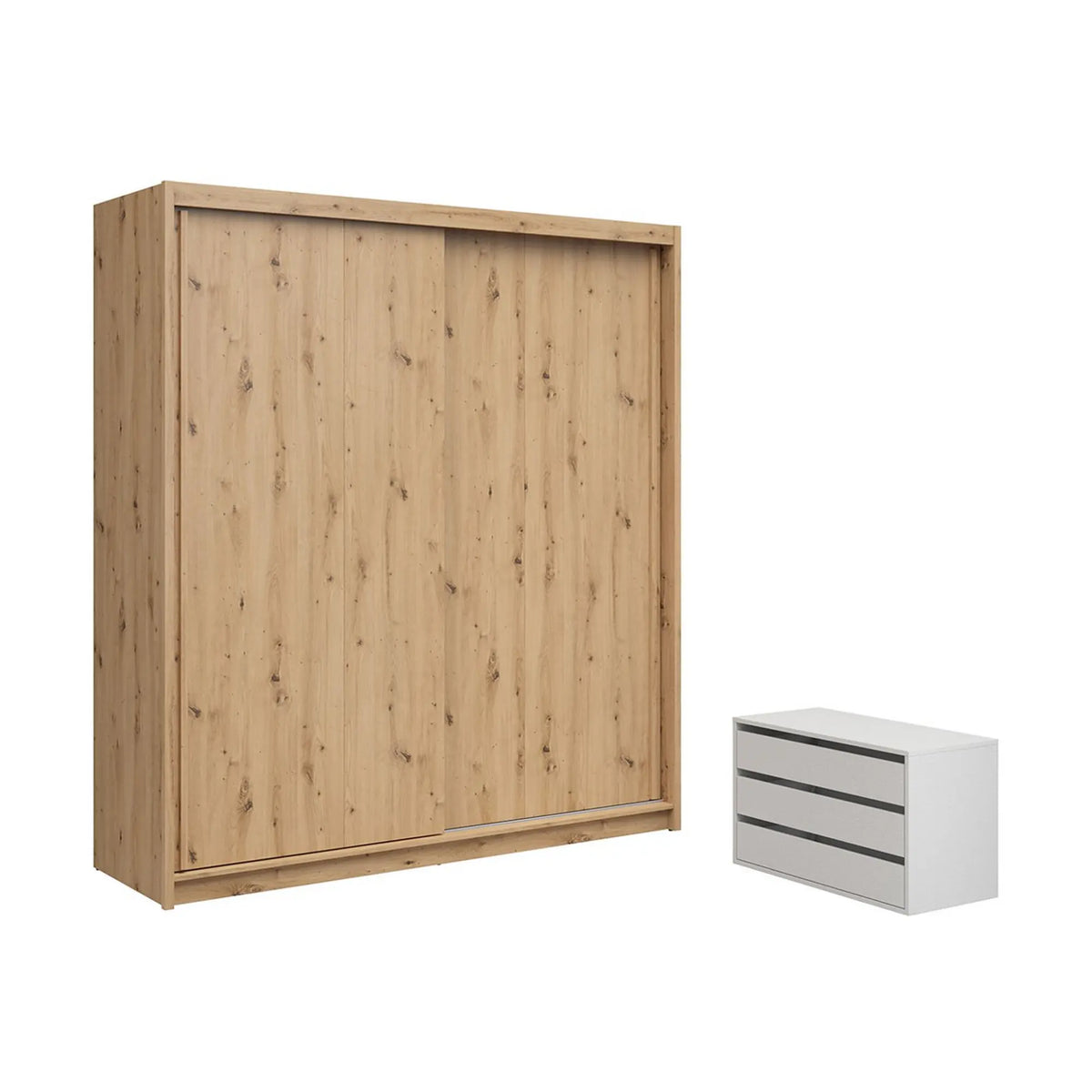Dulap glisant AURA cu container, stejar artisan, PAL, cu 2 uși, 203x60x219 cm