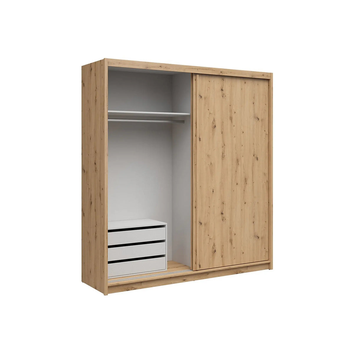 Dulap glisant AURA cu container, stejar artisan, PAL, cu 2 uși, 203x60x219 cm