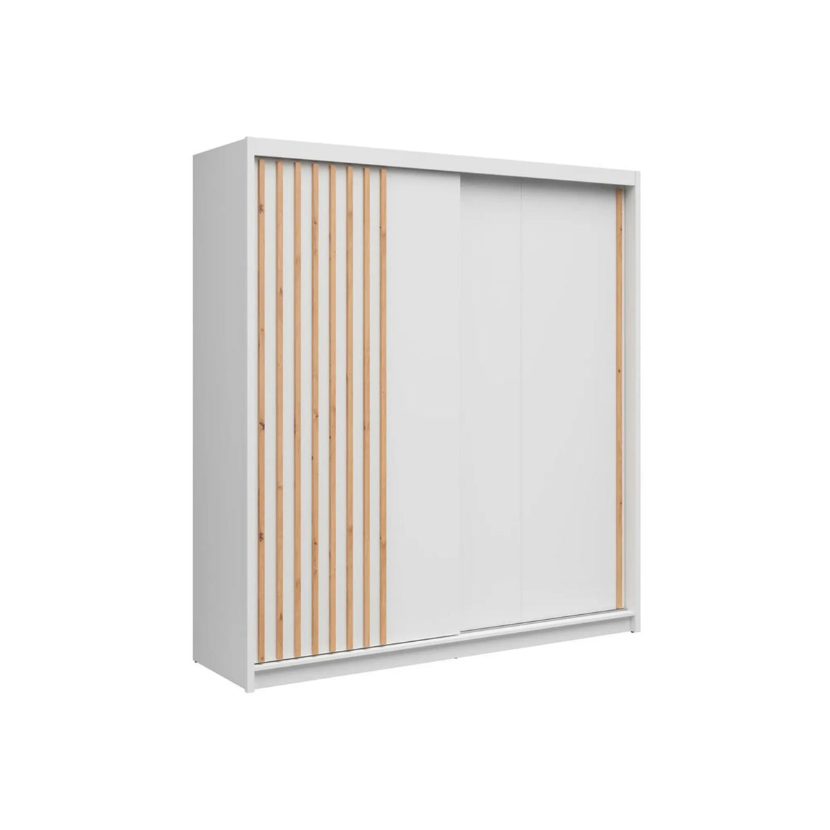 Dulap glisant AURA 200 cu lamele si container cu 3 sertare, 2 usi, alb, PAL, 203x60x219 cm