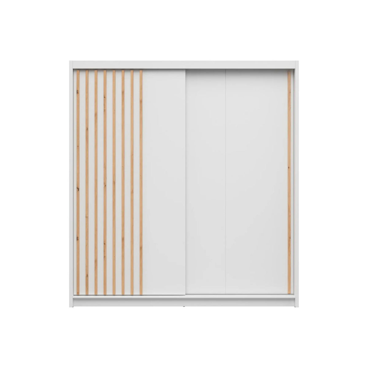 Dulap glisant AURA cu lamele și container, alb, PAL, cu 2 uși, 203x60x219 cm