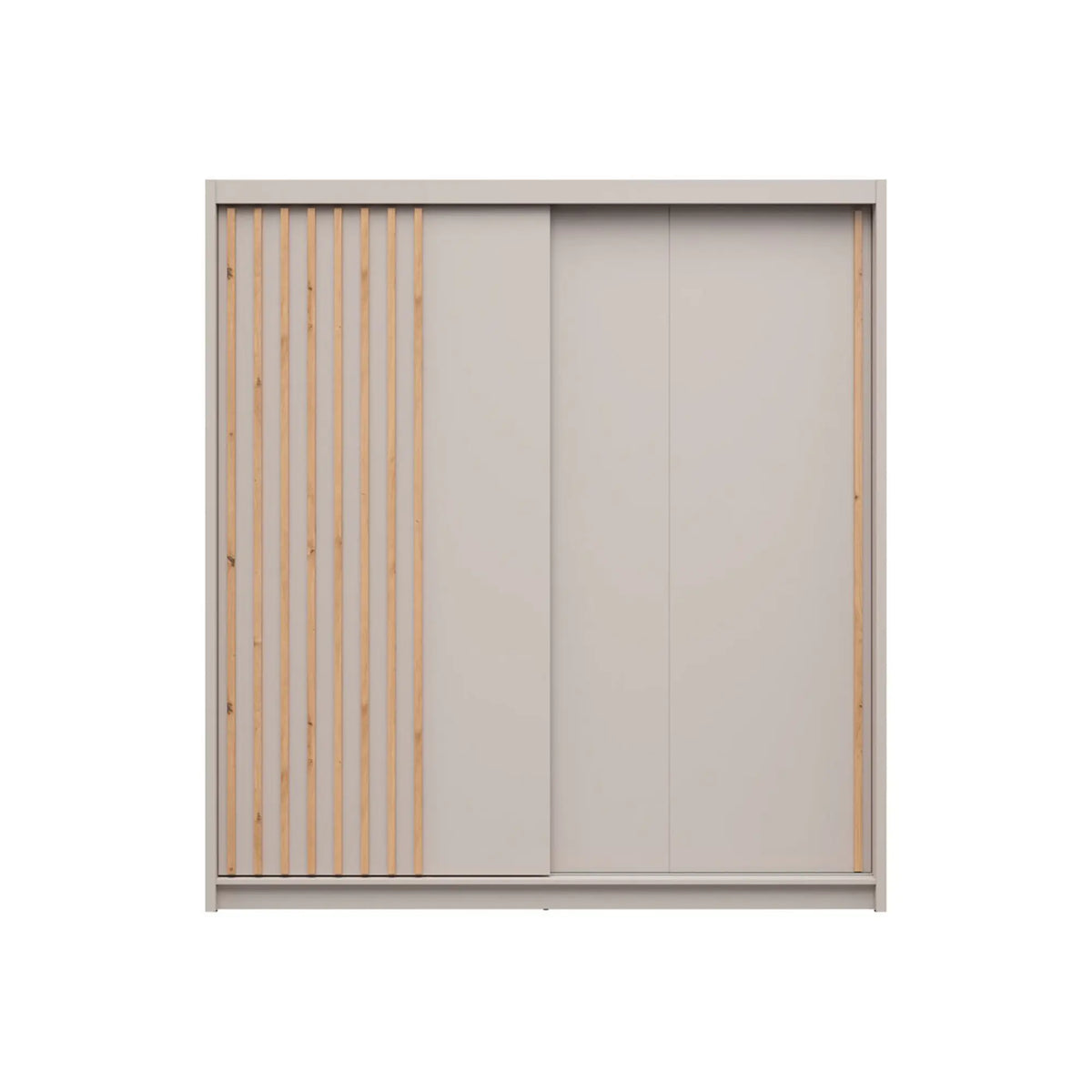 Dulap glisant AURA cu lamele și container, cașmir, PAL, cu 2 uși, 203x60x219 cm