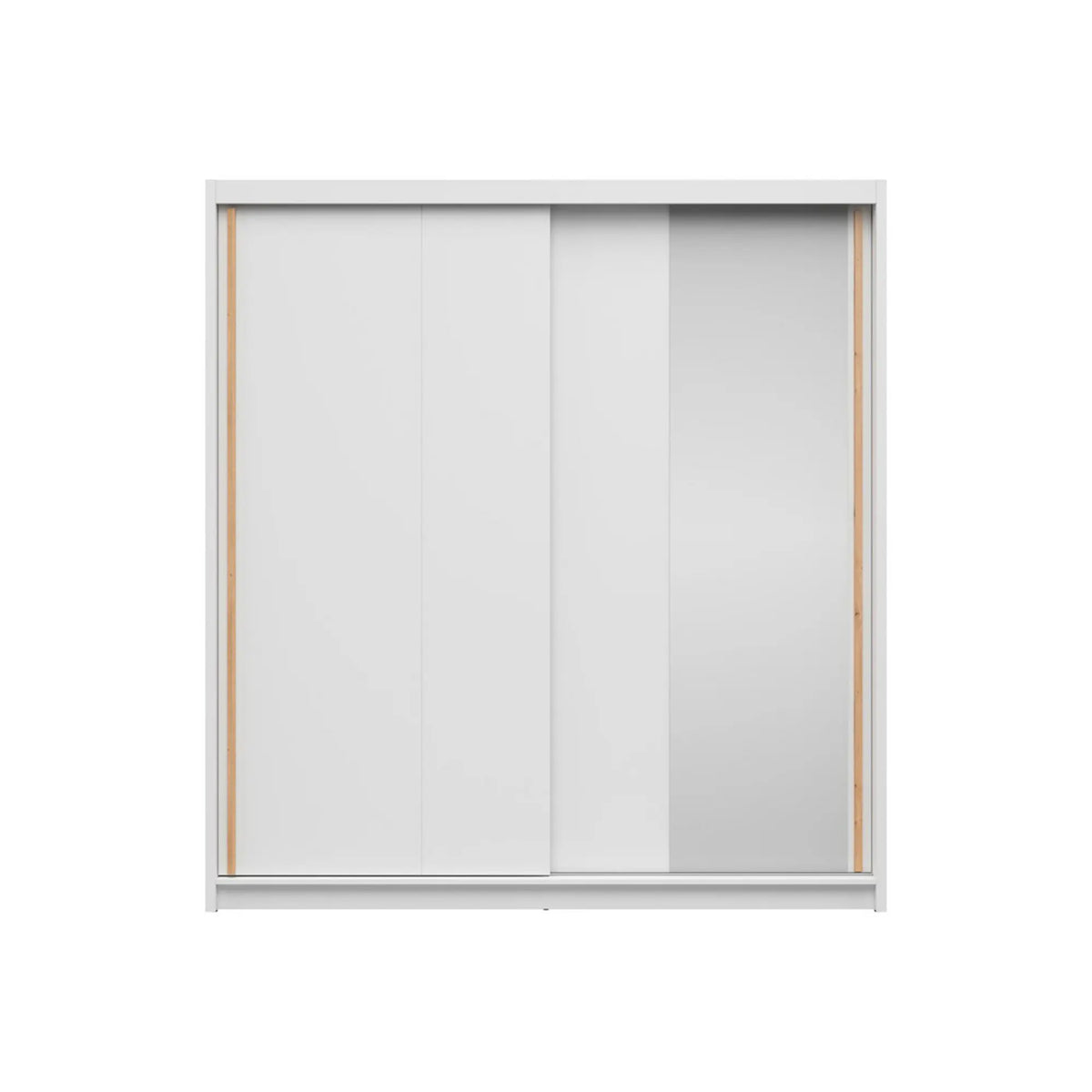 Dulap glisant AURA 200 cu oglinda si container cu 3 sertare, 2 usi, alb, PAL si oglinda, 203x60x219 cm