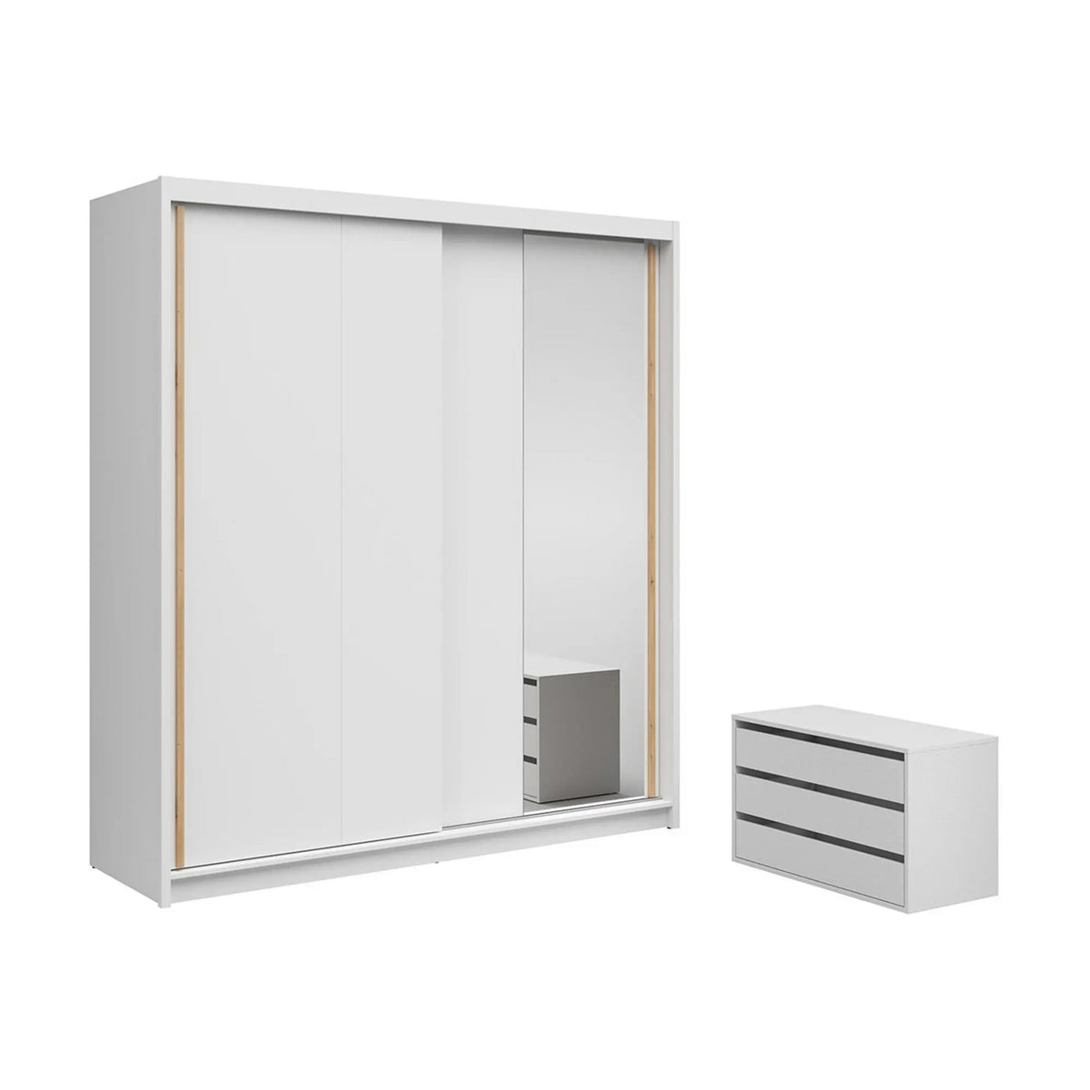 Dulap glisant AURA cu container, alb, PAL, cu 2 uși și oglindă, 203x60x219 cm