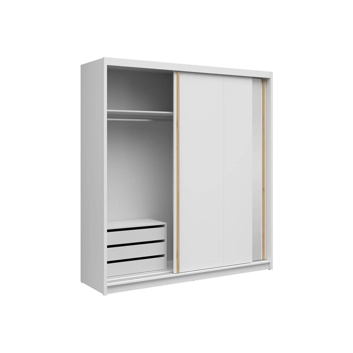 Dulap glisant AURA cu container, alb, PAL, cu 2 uși și oglindă, 203x60x219 cm