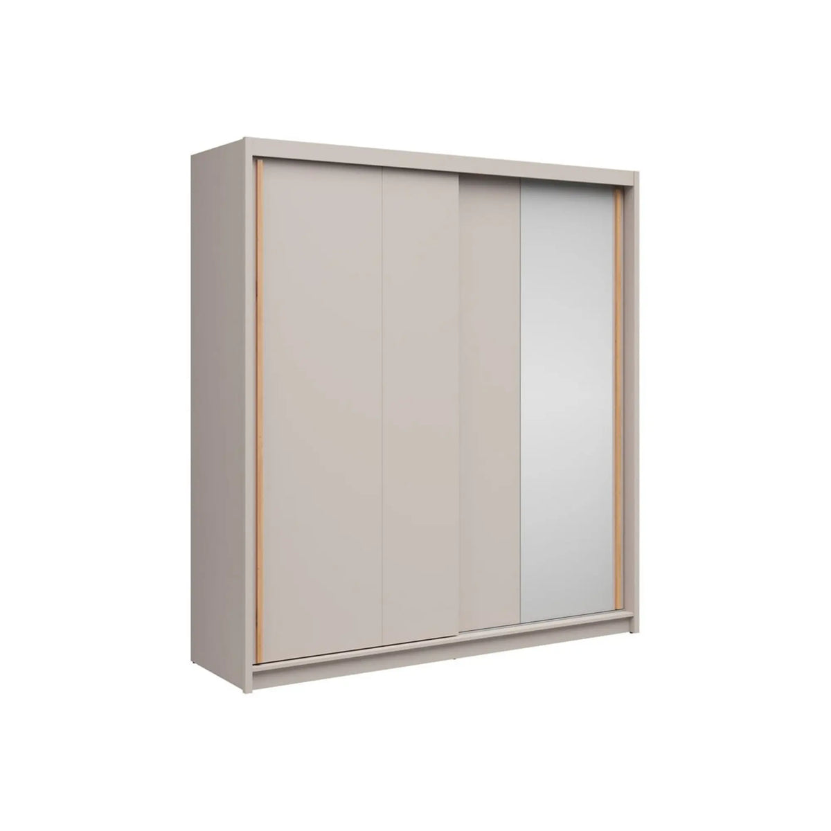 Dulap glisant AURA 200 cu oglinda si container cu 3 sertare, 2 usi, casmir, PAL si oglinda, 203x60x219 cm