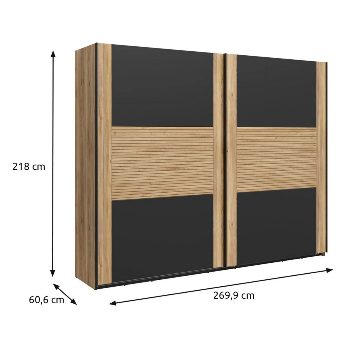 Dulap glisant HENSON, stejar mauvella/stejar tegola, PAL, cu 2 uși, 270x61x218 cm