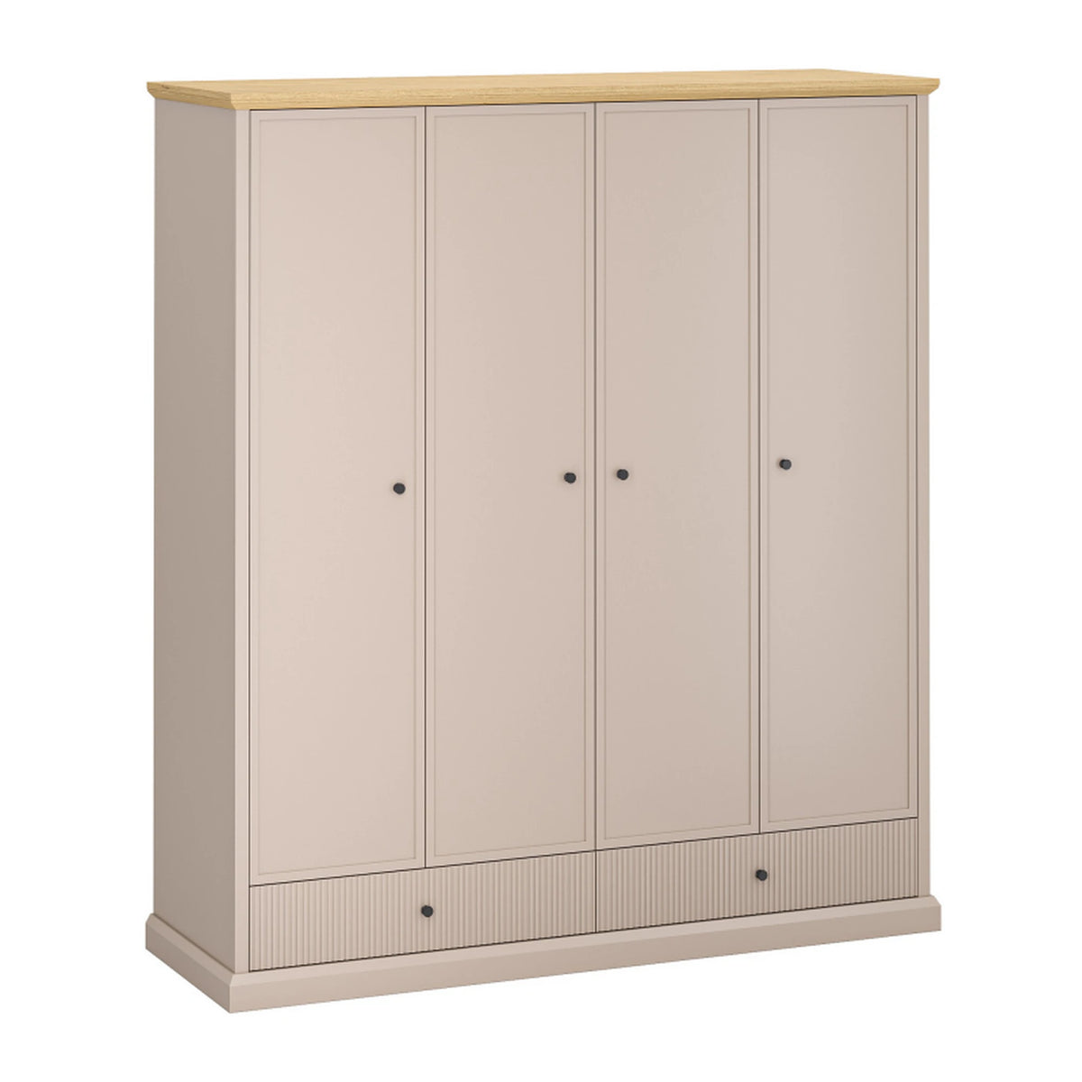 Dulap haine cu rafturi si sertare IDELLO, taupe/stejar, PAL, 180x62x207 cm