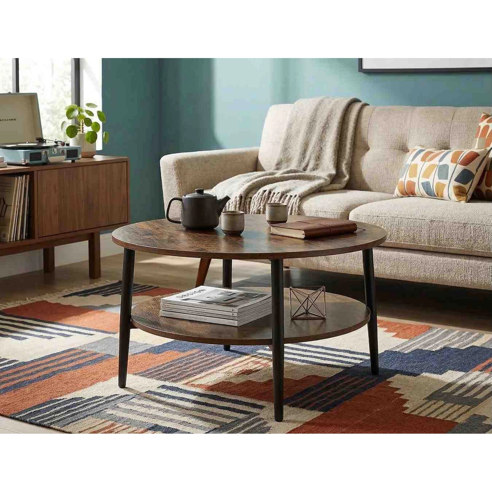 Masuta cafea ELLA A, maro rustic/negru mat, PAL/metal, 80x45 cm