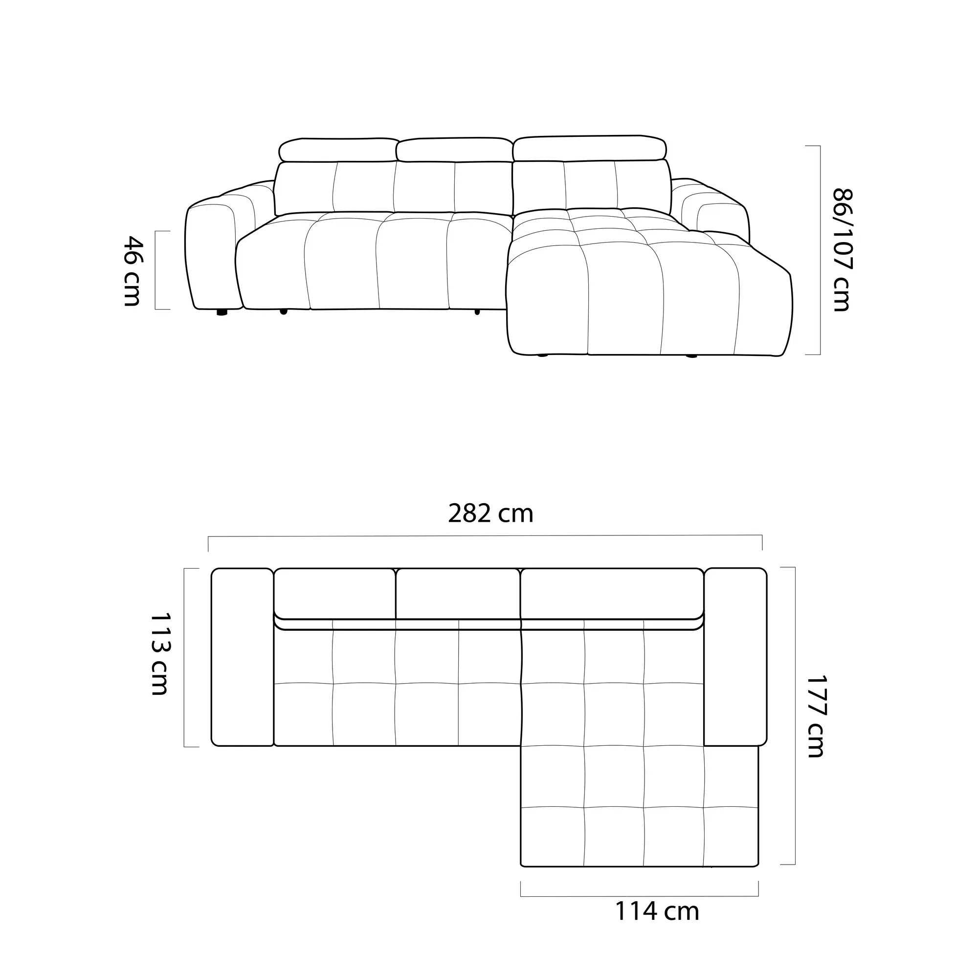 Coltar ENZO S, personalizabil materiale gama Oferta Avantaj, cu lada depozitare si reglaj electric, 282x177x107 cm