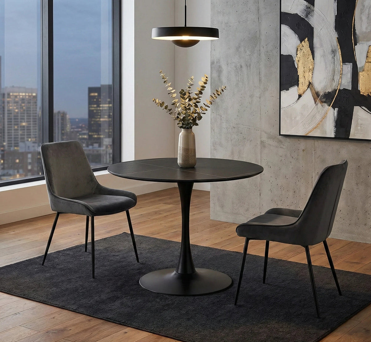 Masa ESPERO, negru mat, ceramica/metal, 80x75 cm