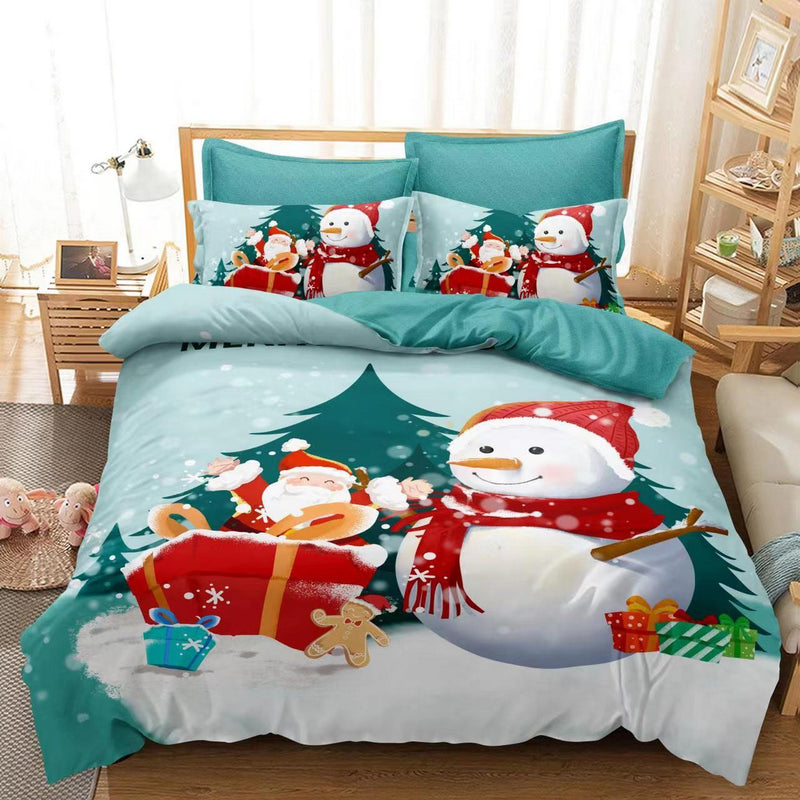 Set lenjerie pat finet F-XMAS17, material textil, multicolor, 220x230 cm, cu cearceaf pat, cearceaf pilota si 4 fete de perna