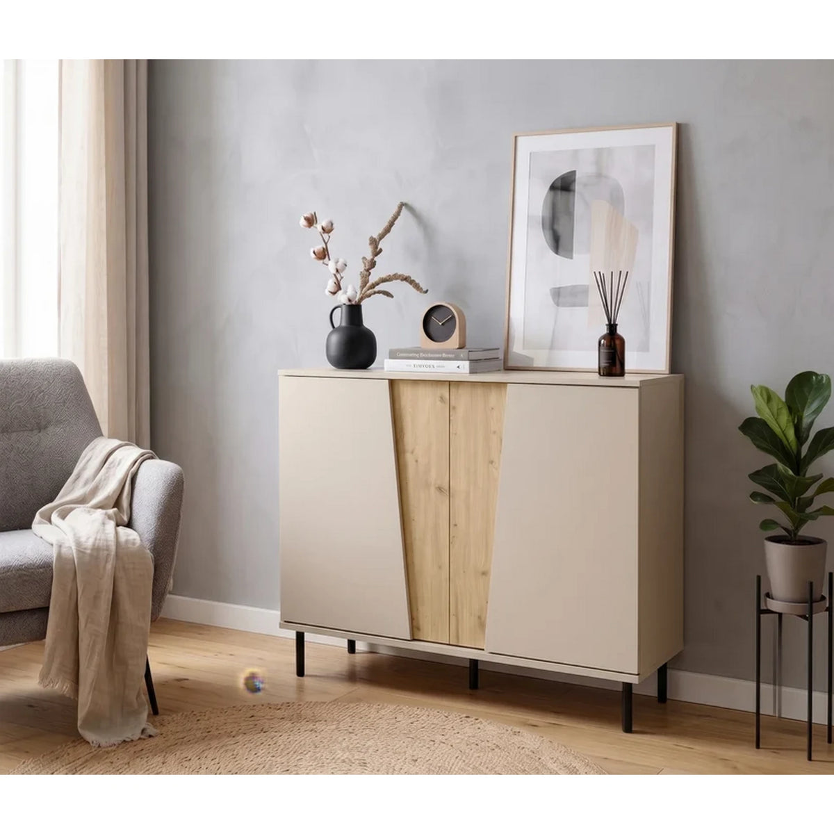 Comoda living FELIX, casmir/stejar artisan, PAL laminat, 100x40x93 cm