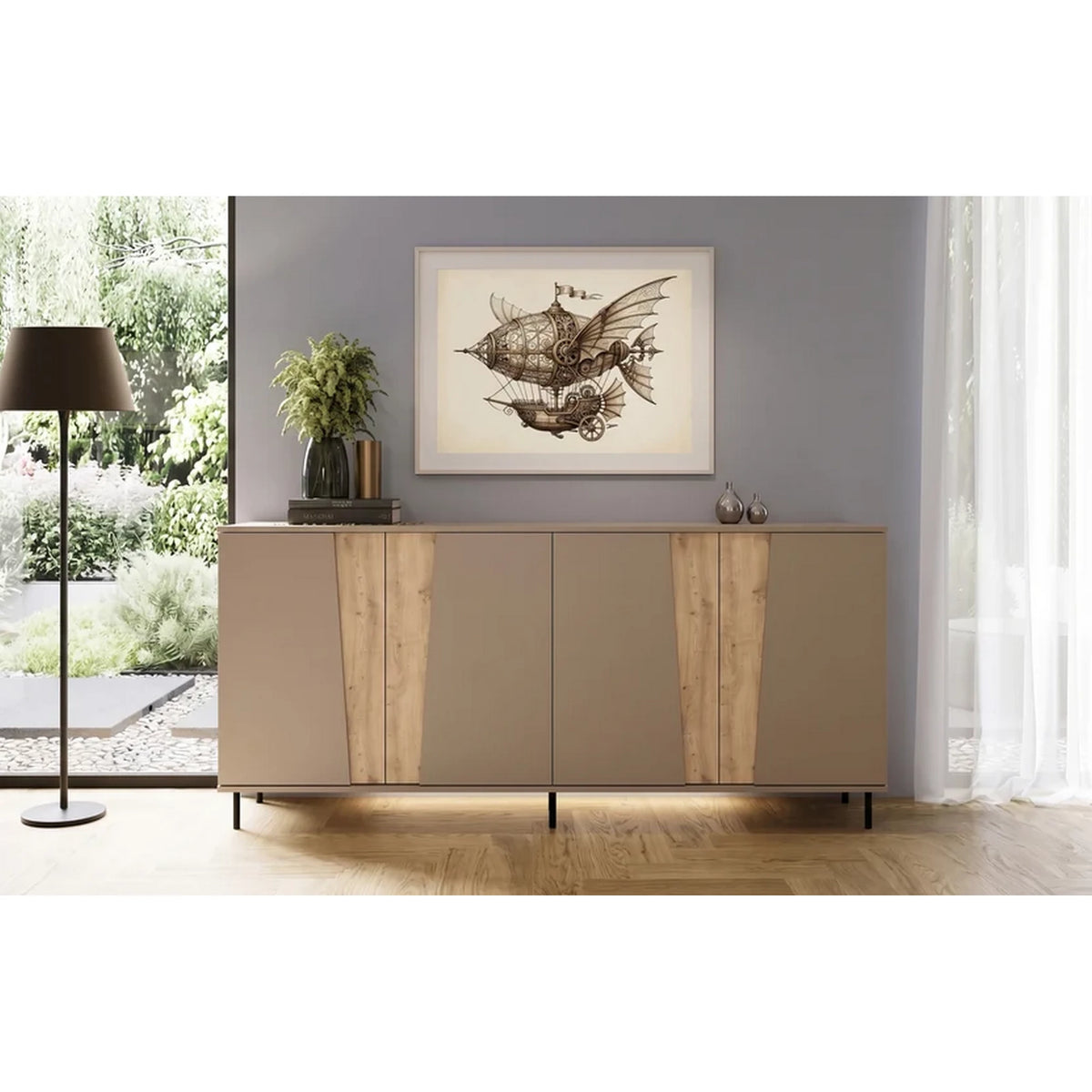 Comoda living FELIX, casmir/stejar artisan, PAL laminat, 200x40x93 cm