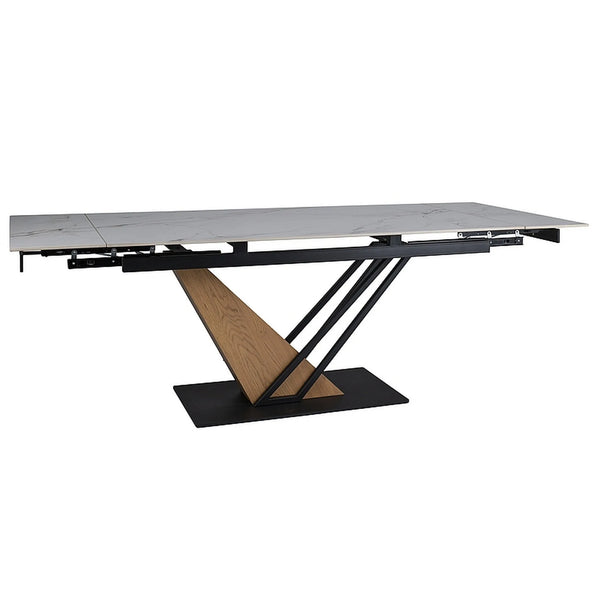 Masa extensibila GENESIS, alb cu efect de marmura/negru/stejar, 160/220x90x76 cm
