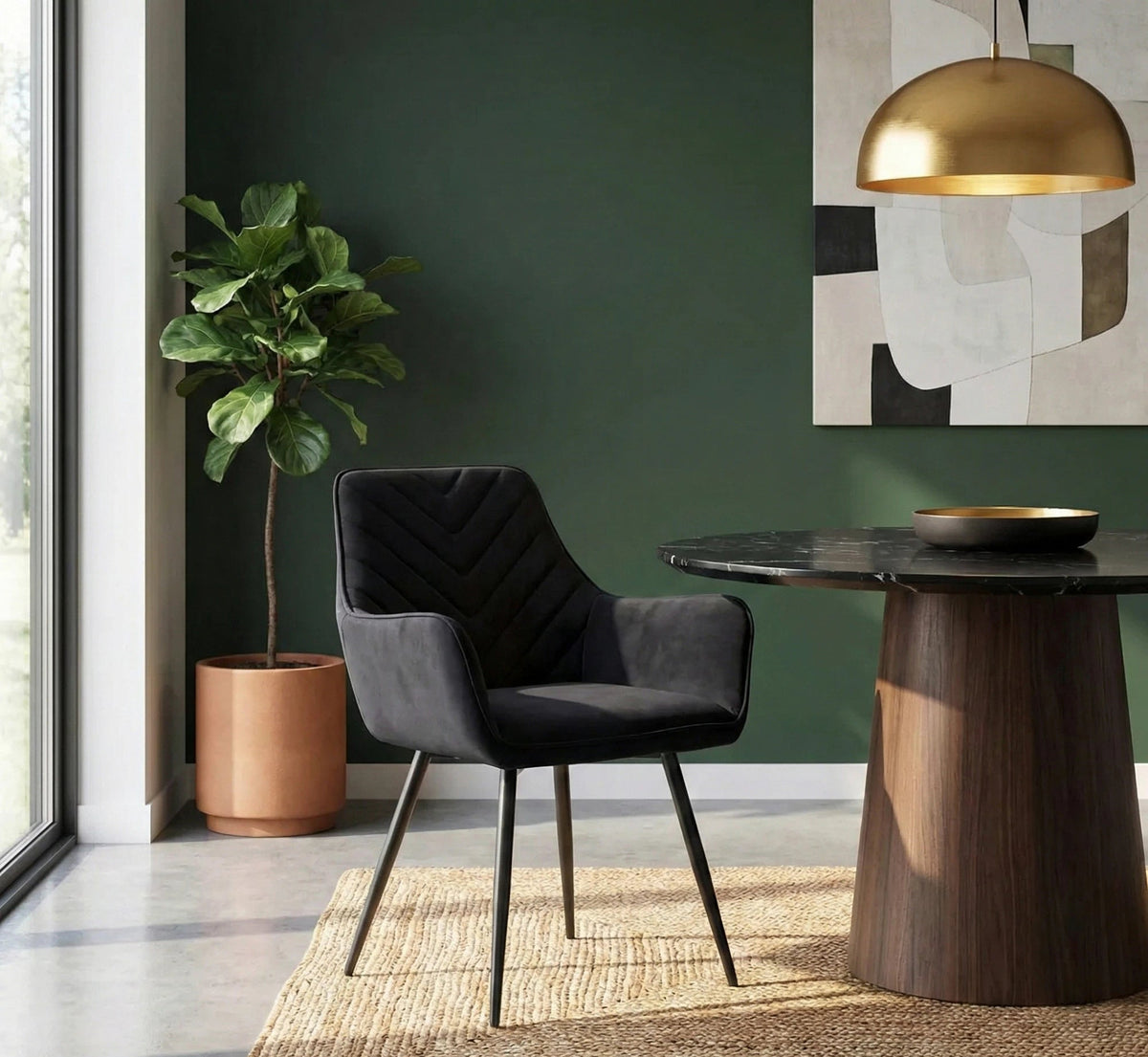 Scaun FIG, negru, stofa catifelata/metal, 57x47x85 cm