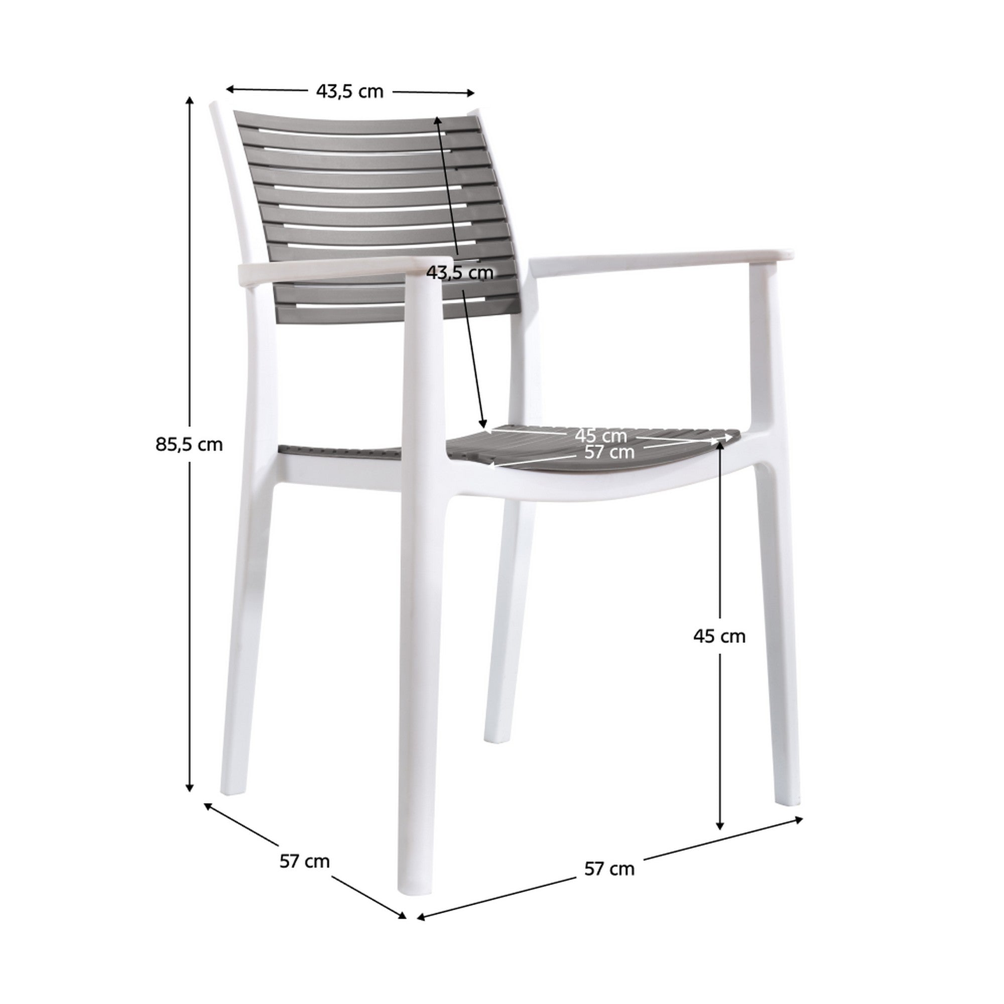Scaun HERTA, gri/alb, plastic, 57x57x86 cm