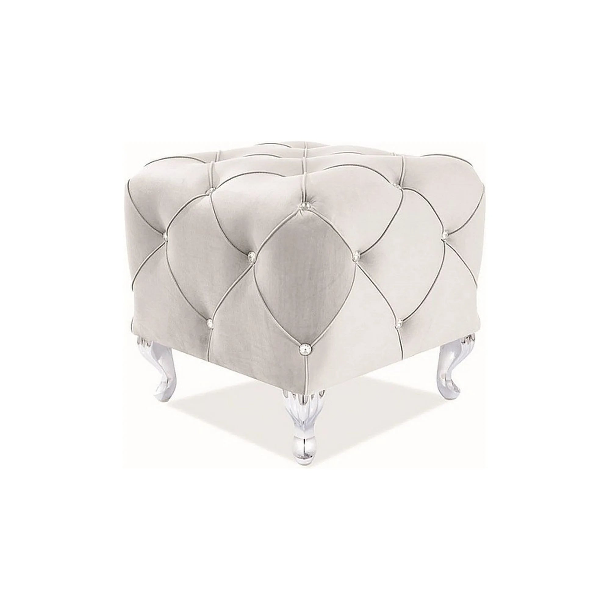 Taburet HESTIA K, stofa catifelata gri deschis - Bluvel 03, 50x50x46 cm
