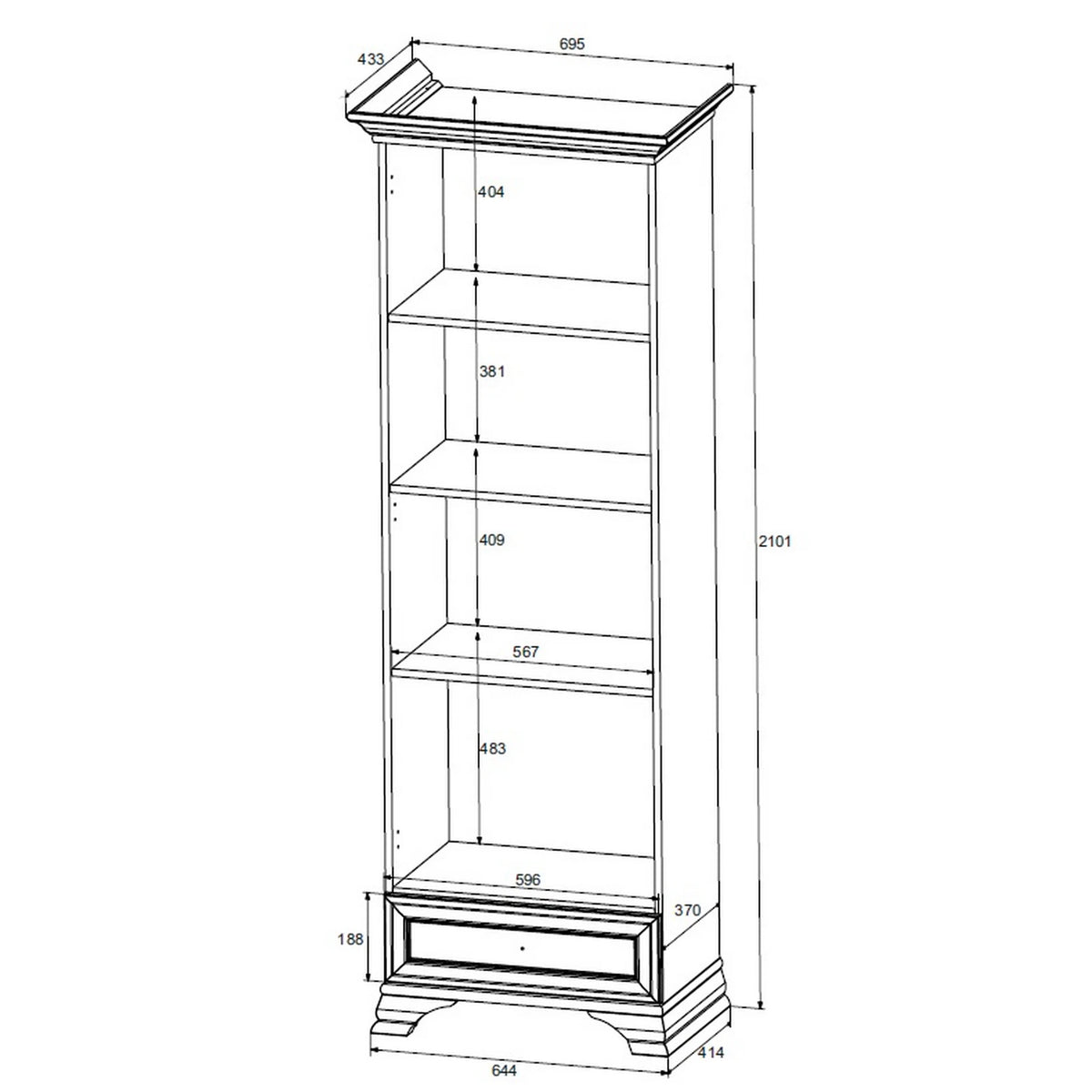 Vitrina pentru living IDENTO, alb, PAL/sticla, 70x43x210 cm