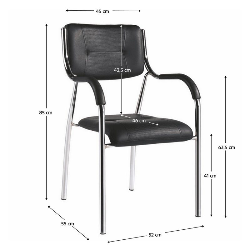 Scaun ILHAM, negru/crom, piele ecologica/metal, 52x55x85 cm