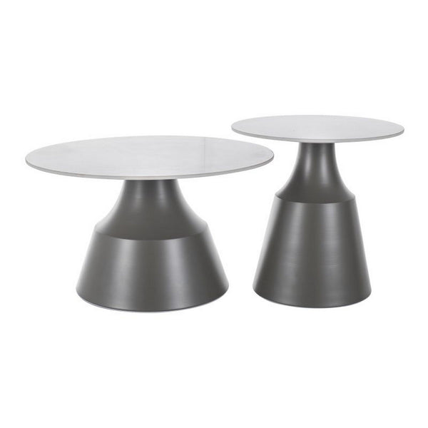 Set 2 masute ITAKA, alb/gri, ceramica/metal, 70x40/50x50 cm