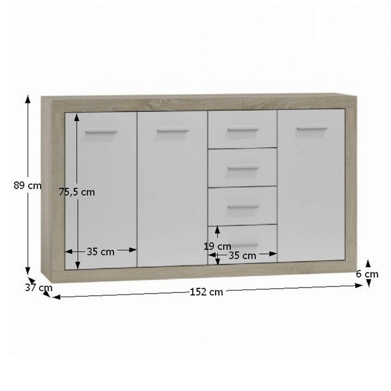 Comoda CANCAN NEW 3T-4SK, stejar sonoma/alb, PAL melaminat, 152x37x89 cm