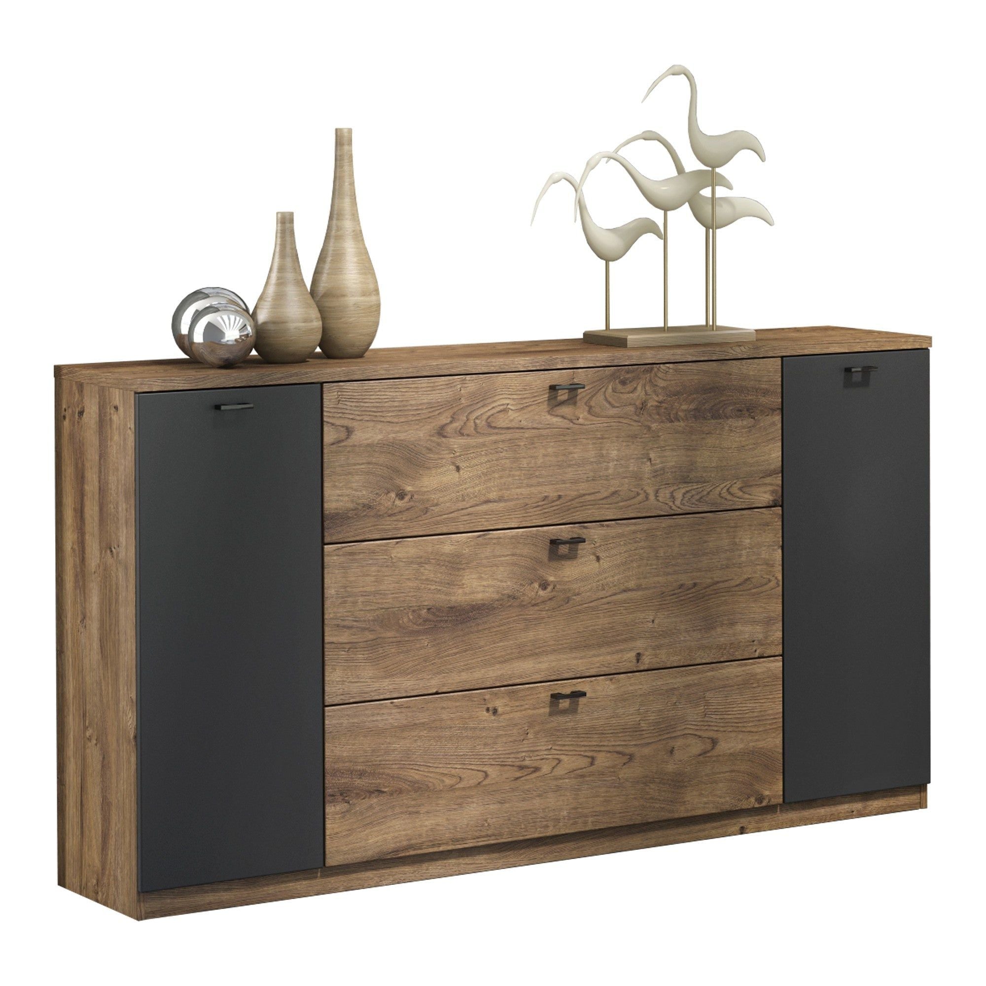 Comoda ARMENY 8XX3AT45, stejar inchis/gri grafit, PAL, 155x40x93 cm