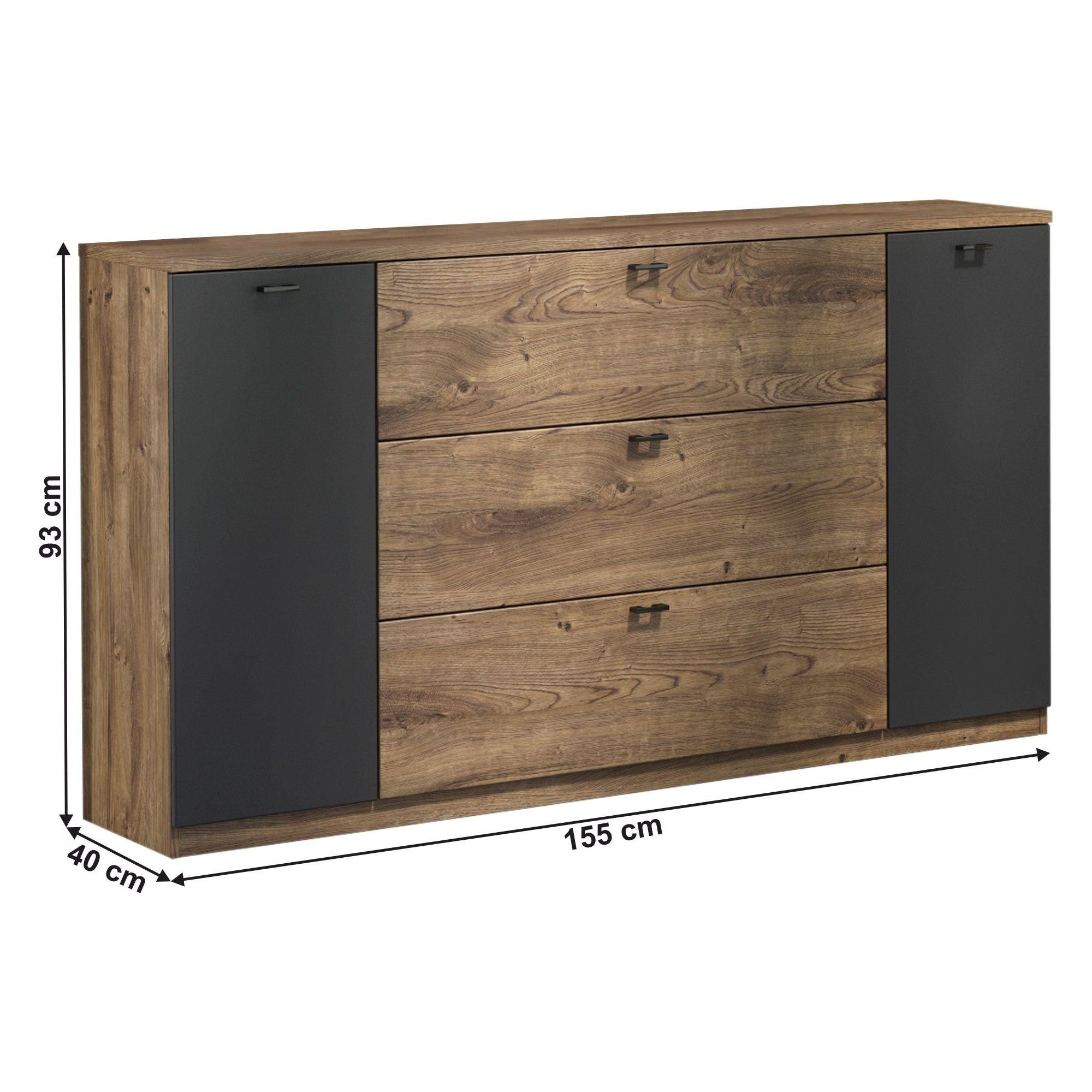 Comoda ARMENY 8XX3AT45, stejar inchis/gri grafit, PAL, 155x40x93 cm