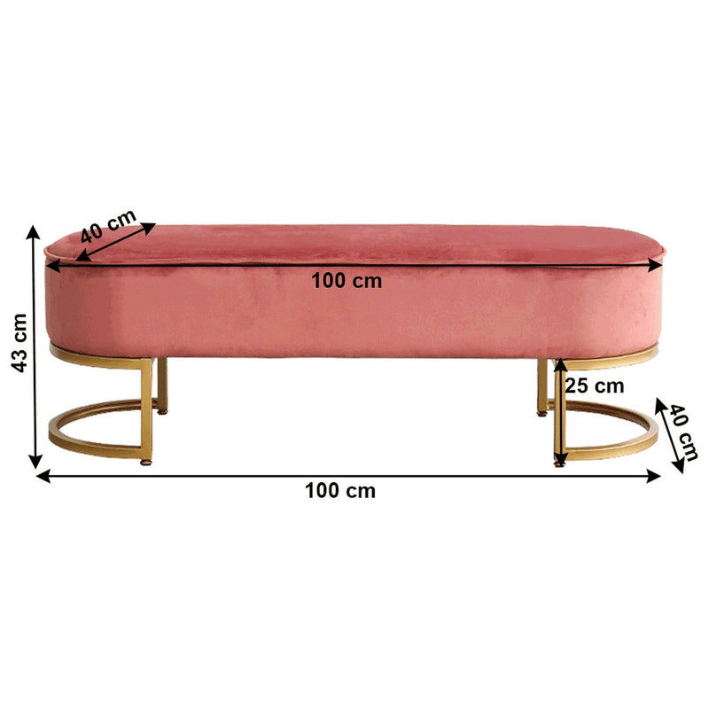 Banca MIRILA NEW, stofa catifelata, roz/auriu, 100x40x43 cm