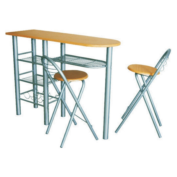 Set masa cu 2 scaune BOXER, metal, stejar/aluminiu, 120x40x88 cm