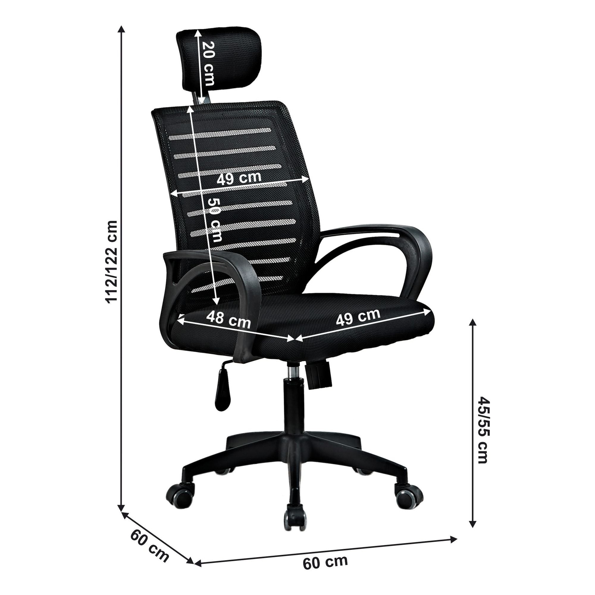 Scaun de birou TORES, negru, plasa/plastic, 60x60x112/122 cm