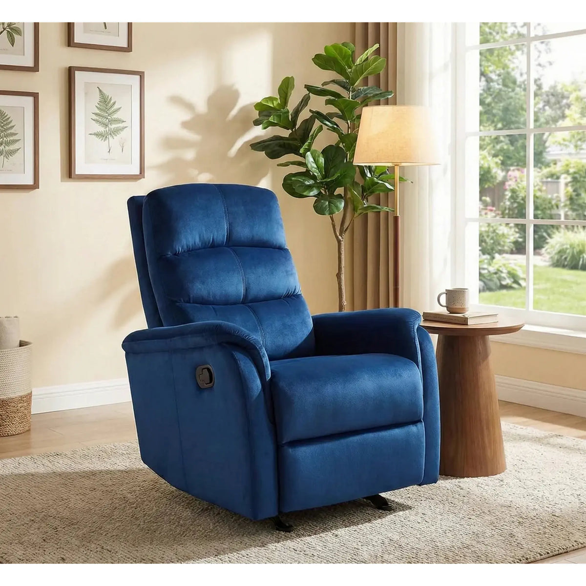 Fotoliu recliner JOWIS, stofa catifelata albastru - Bluvel 86, 78x98/160x102 cm