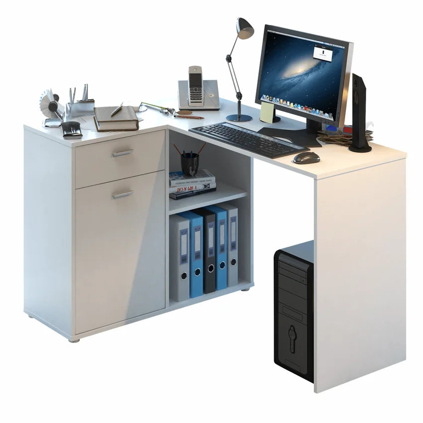 Birou de colt KALIMERO, alb, PAL melaminat, 120x90x76 cm