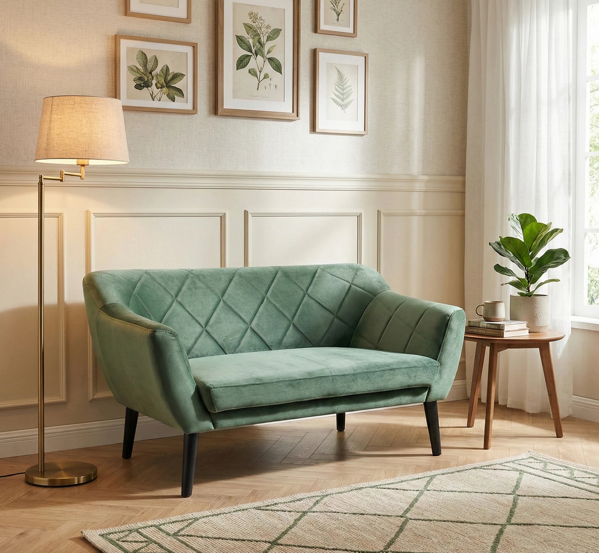 Canapea, KARO 2, verde - Bluvel 78, stofa catifelata, 140x75x76 cm