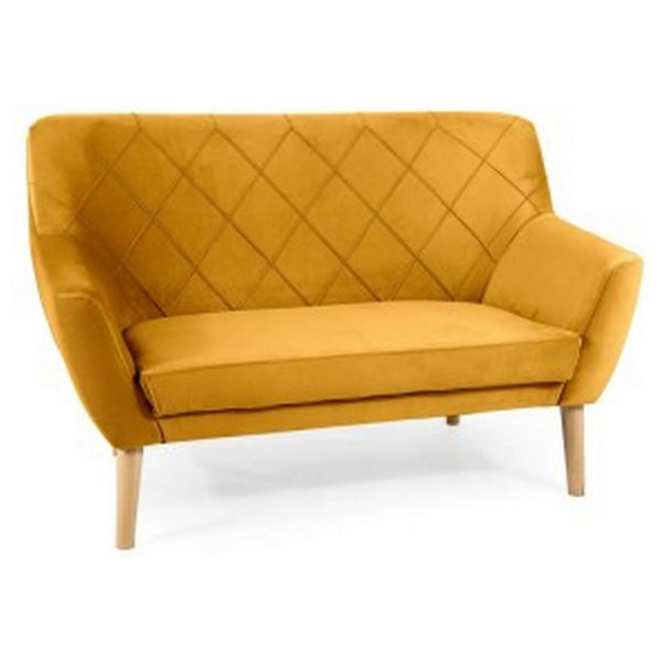 Canapea KIER 2, galbena/fag, stofa catifelata/lemn, 136x75x90 cm