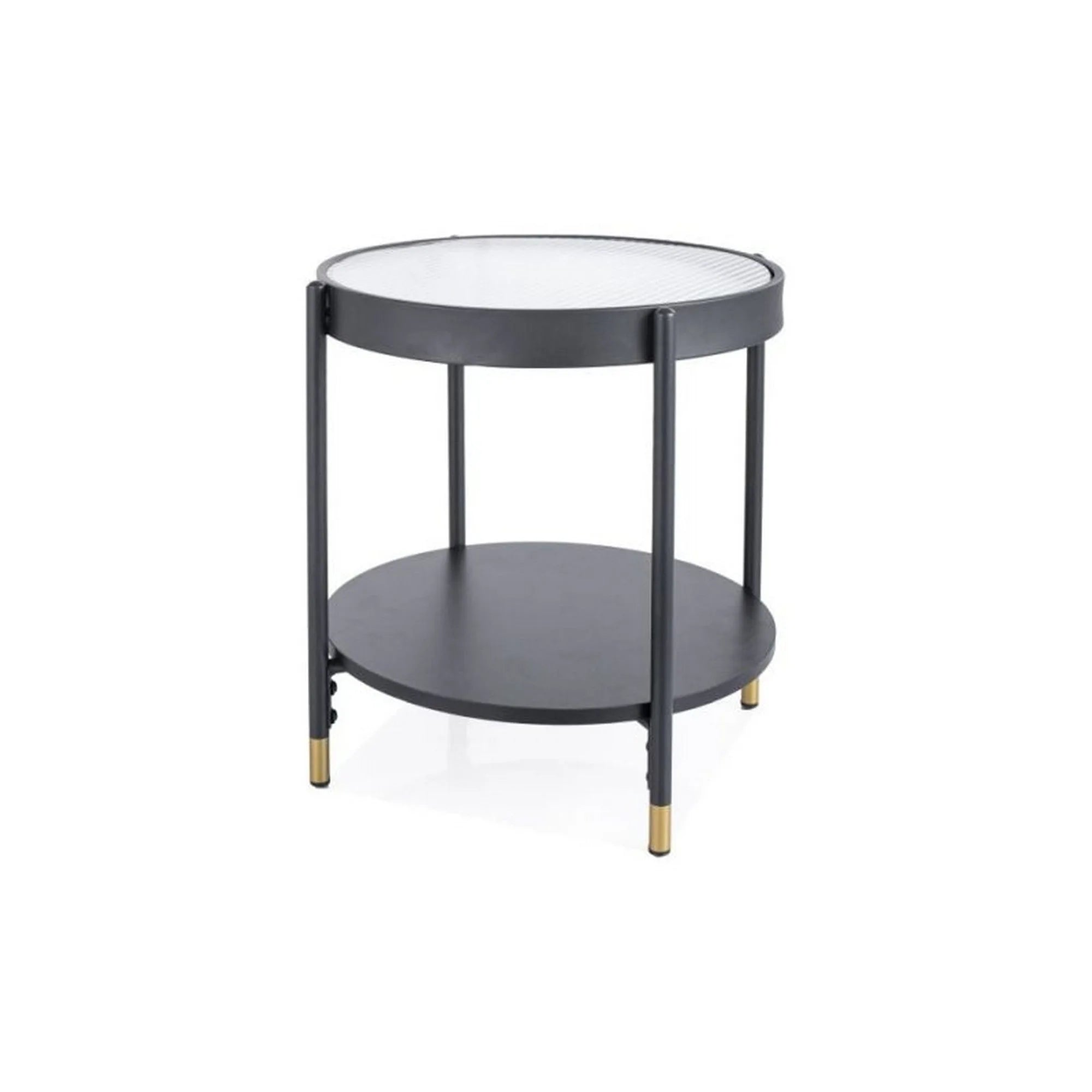 Masuta LAGUNA A, alb/negru/auriu, sticla securizata/metal, 45x45x48 cm