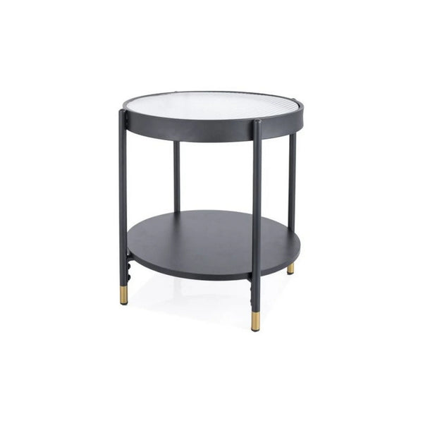 Masuta LAGUNA A, alb/negru/auriu, sticla securizata/metal, 45x45x48 cm