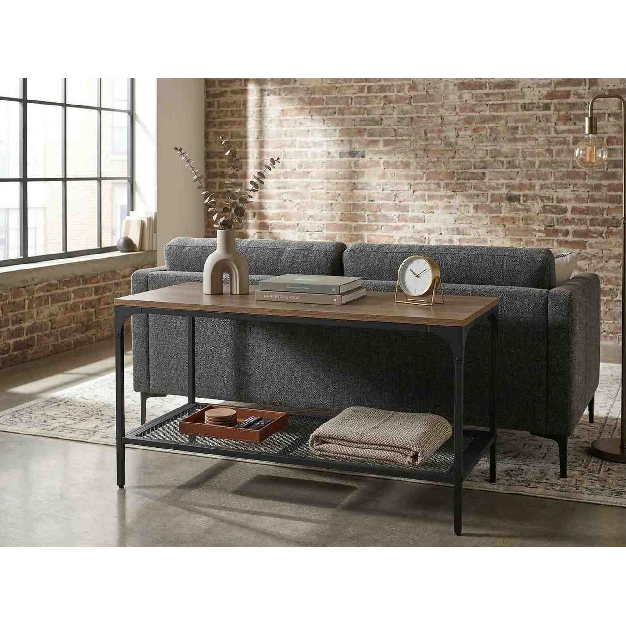 Masuta LEX L, stejar/negru, PAL laminat/metal, 90x45x45 cm