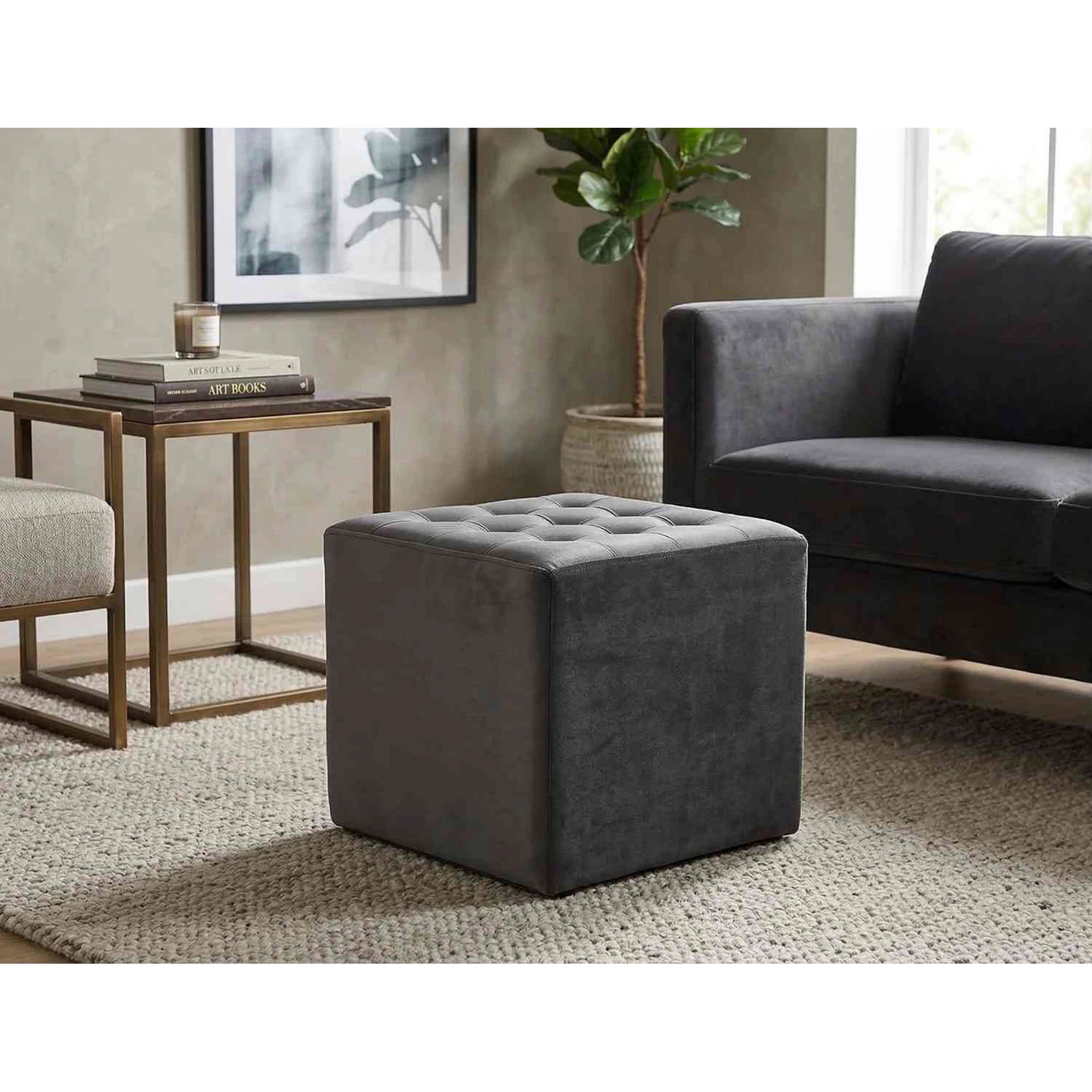 Taburet LORI, stofa catifelata gri - Bluvel 14, 39x39x34 cm